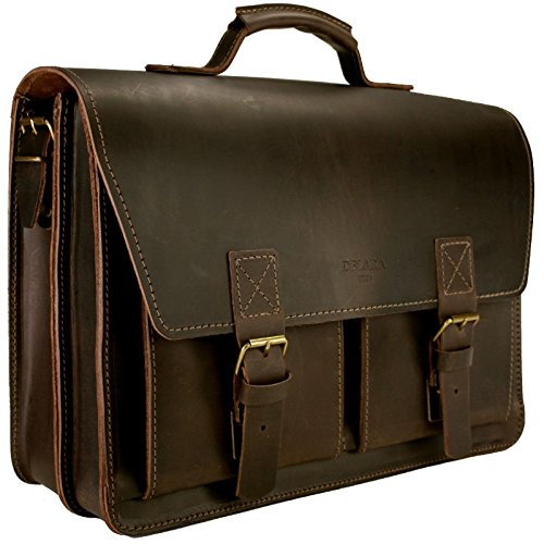 Cartable M,  Delara, en cuir marron Vintage