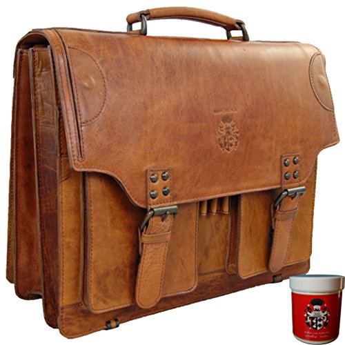 Cartable country vintage cognac Baron de Maltzahn pour ordinateur