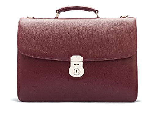 Cartable porte-documents en cuir pleine fleur rouge grainé à 2 soufflets pour femme, SageBrown, chic et féminin