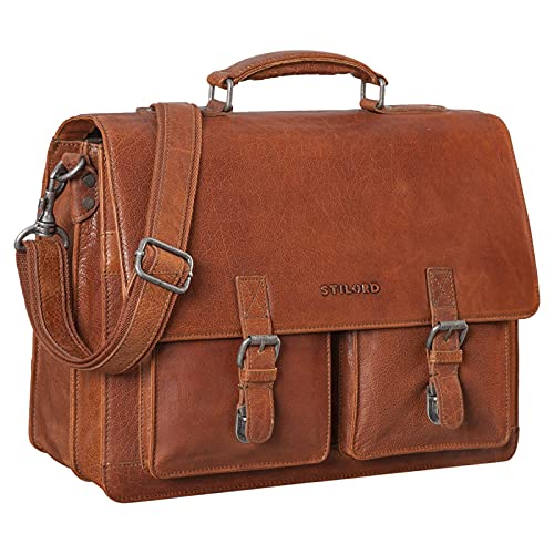 Cartable prof en cuir marron vintage Stilord avec bandoulière