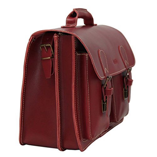 Cartable cuir rouge pour femme, look enseignante,  40 cm x 30 cm x 15,5 cm