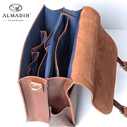 Cartable sac à dos Almadih en cuir vintage large capacité et intérieur soigné pour prof 