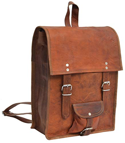 Cartable sac à dos Vintage en cuir marron vintage de Gusti au look barroudeur