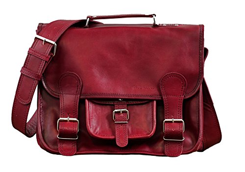 Cartable M format A4 en cuir rouge pour femme, Paul et Marius