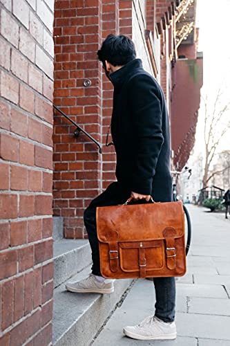 Cartable sacoche en cuir marron vintage Gusti