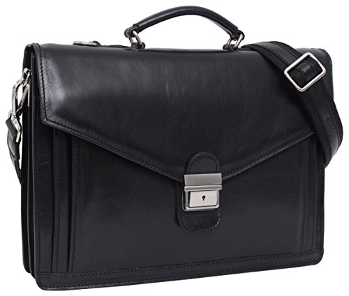 Cartable sacoche Gusti en cuir noir lisse italien pour un look élégant pour notebook 15 pouces