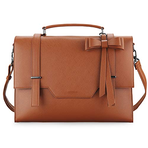 Cartable en simili cuir marron cognac glamour et féminin avec compartiment laptop Ecosusi