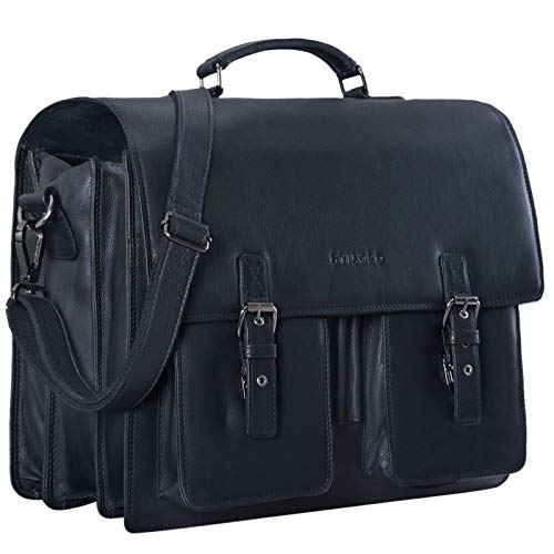 Cartable Stilord pour prof en cuir noir large capacité