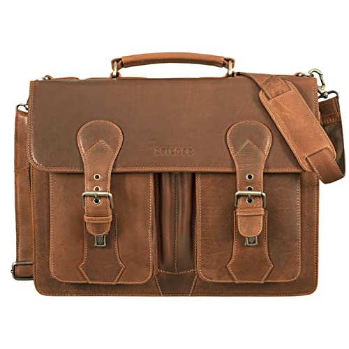 Cartable en cuir Stilord pour adulte au look vintage et au format XXL couleur marron caramel