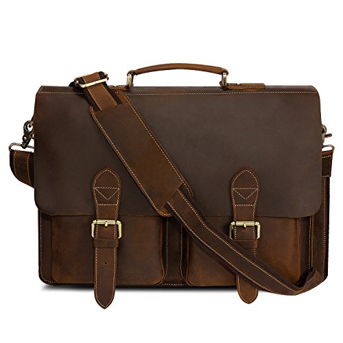 Grand cartable pour homme avec un compartiment en cuir marron pour homme avec emplacement ordinateur