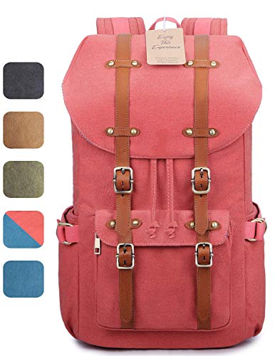 Grand sac à dos rose cuir et toile Evervanz pour femme avec emplacement ordinateur
