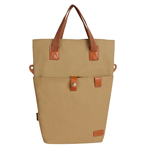 Grand sac besace avec anses en cuir et toile imperméable beige et marron qui se fixe sur le vélo