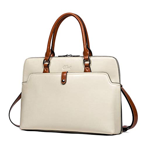 Sac cartable porte-documents pour laptop 15 pouces Cluci pour femme en cuir ciré beige et cognac