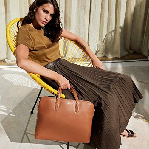 Grand sac cartable Le Tanneur en cuir grainé marron cognac style cabas