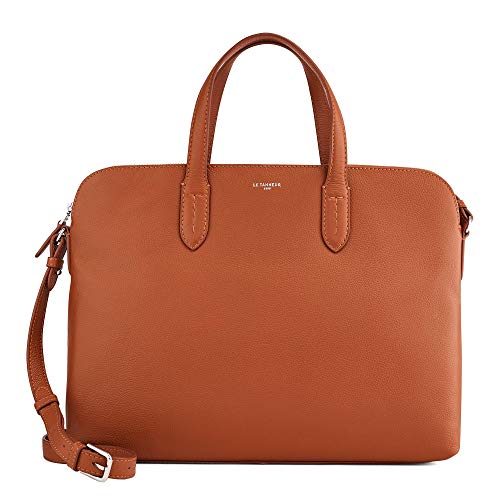 Grand sac cartable Le Tanneur en cuir grainé marron cognac style cabas pour laptop 14 pouces