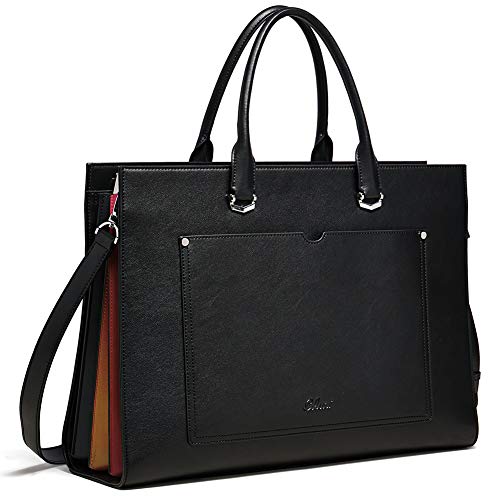 Grand sac cartable slim pour laptop 15 pouces Cluci pour femme en cuir noir