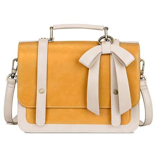 Petit sac cartable rétro coloré et original Ecosusi jaune et blanc