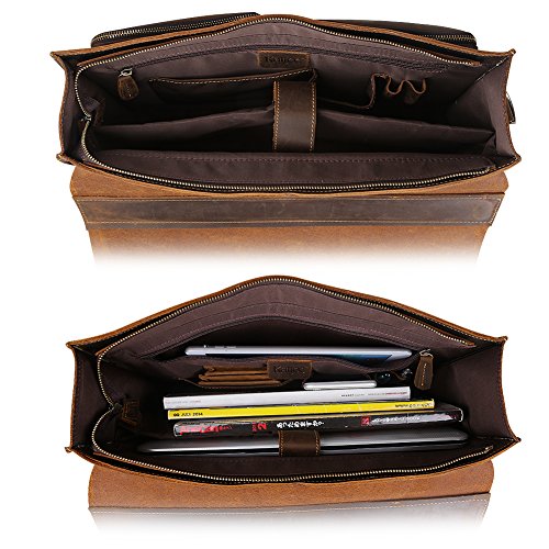 Organisation au top pour ce grand cartable pour homme avec un compartiment en cuir marron pour homme avec emplacement laptop