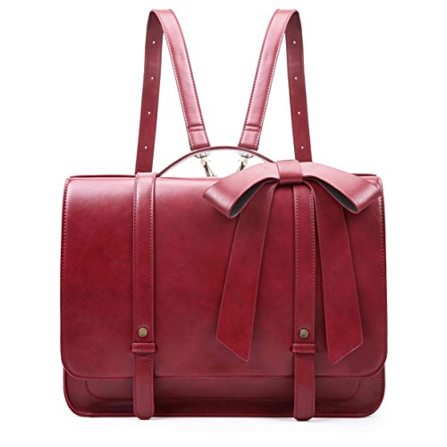 Sac à dos cartable pour les cours ou le boulot en cuir PU rouge pour femme, Ecosusi