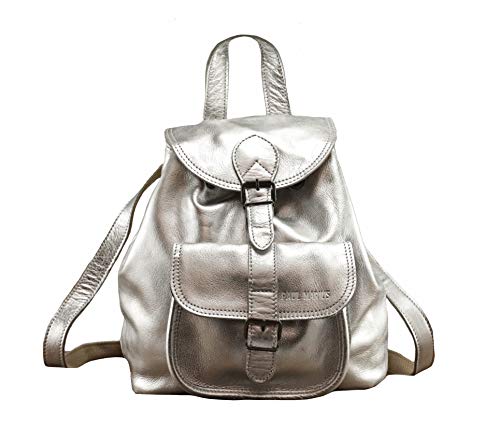 Sac à dos en cuir argent pour femme style baroudeur Paul et Marius