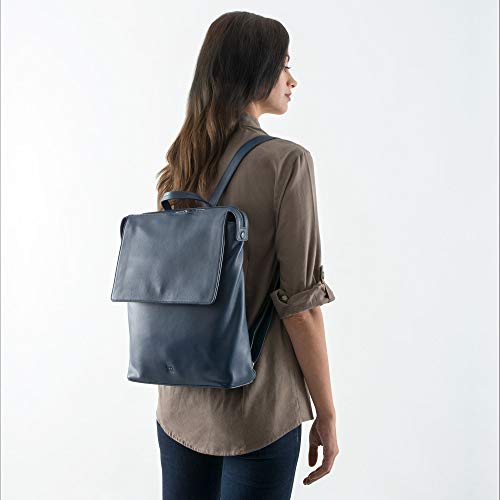 Dudu, petit sac à dos en cuir bleu pour femme, design rectangulaire.