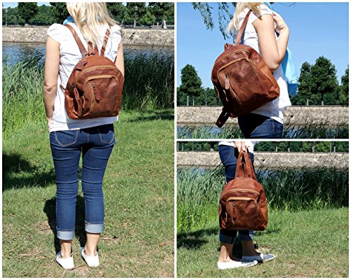 Sac a dos marron en cuir Leconi pour femme de taille parfaite au quotidien