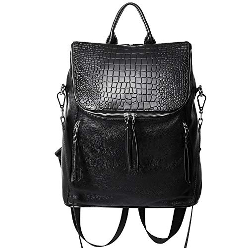 Sac à dos en cuir noir féminin avec motif crocodile