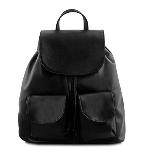 Sac à dos cartable en cuir noir pour femme, Tuscany, fabrication italienne