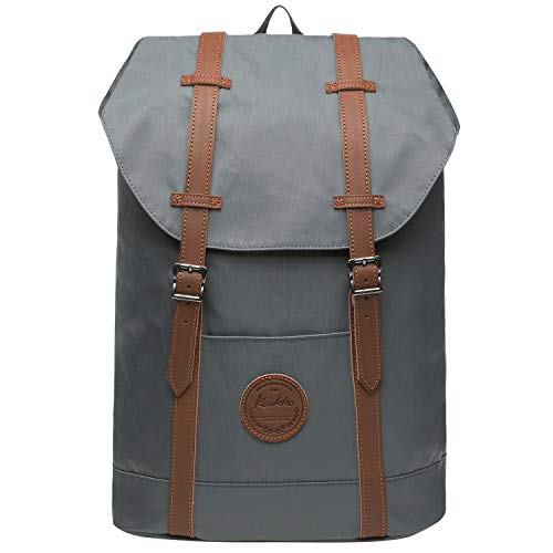 Sac à dos en cuir PU et toile nylon, solide et urbain, avec compartiment rembourré pour Laptop 16 pouces, couleur gris et marron