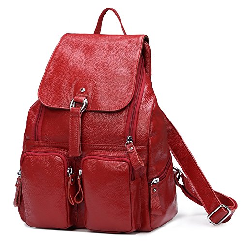 Sac à dos rouge en cuir rouge grainé pour femme