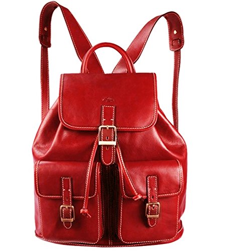 Sac à dos rouge en cuir rouge pour femme Katana avec poches rétro