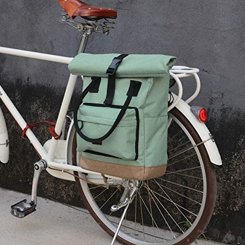 Sac à dos en toile imperméable avec anses qui se fixe sur le vélo, gris bleu, imperméable esprit rétro, avec compartiment ordinateur