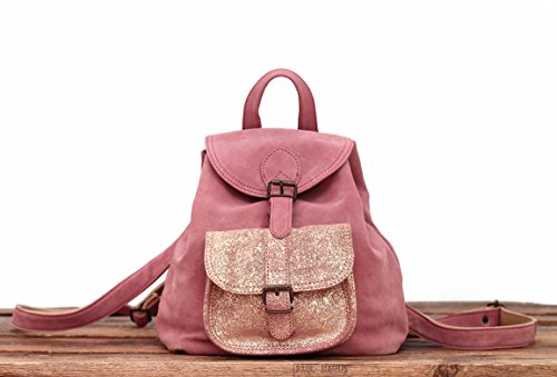 Sac à dos en suède Rose et or pour femme style baroudeuse Paul et Marius