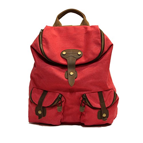 Grand sac à dos coloré féminin en cuir et toile rouge orangé