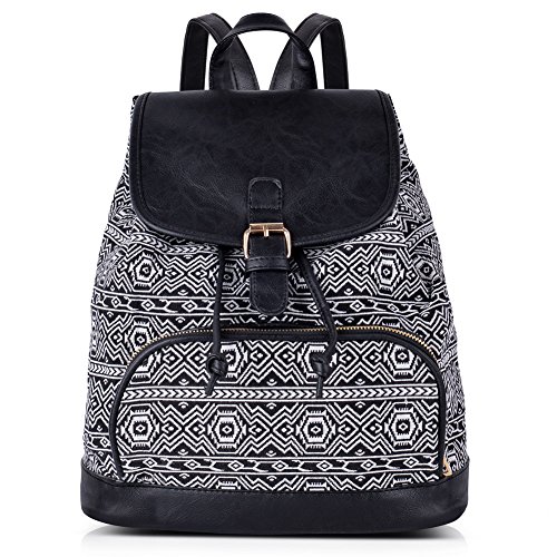 Sac à dos imitation cuir pour femme au look ethnique noir et blanc