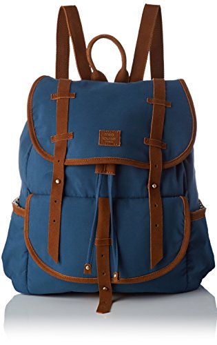 Sac à dos tendance en cuir et toile marron et bleu Mila et Louise