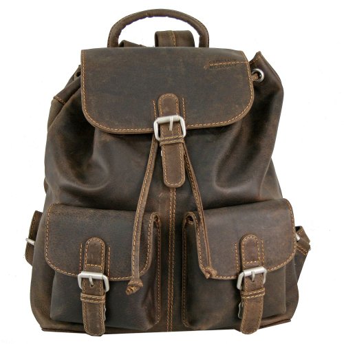 Sac à dos cuir homme Greenland en cuir épais marron vintage 31cm x 12cm x 36cm