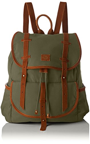 Sac à dos casual et vintage pour femme en suède et toile Mila et Louise vert et marron cognac