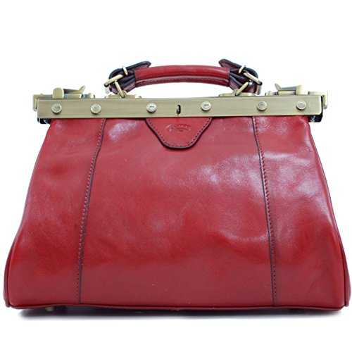 Doctor bag en cuir rouge pour femme avec bandoulière amovible, sac style médecin pour femme en cuir rouge Katana