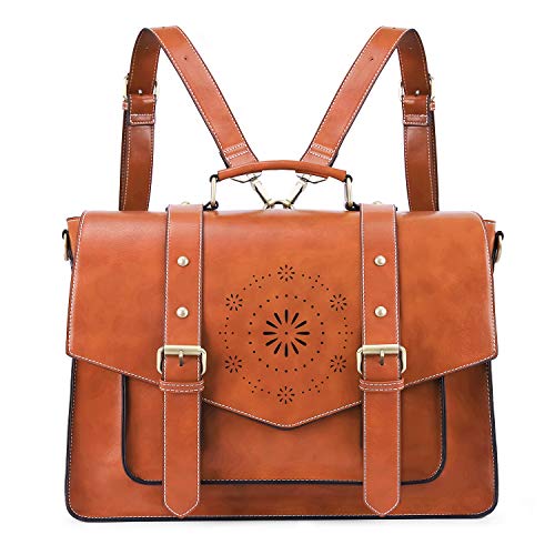 Sac Cartable Vintage pour Femme ECOSUSI  porté en Sac à Dos pour Ordinateur