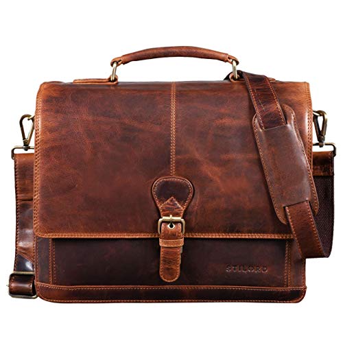 Sac cartable en cuir cognac Stilord pour ordinateur Macbook