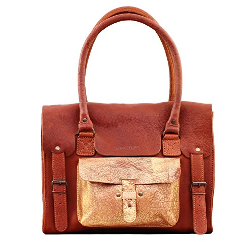 Sac cartable en cuir Paul et Marius pour femme, camel et or