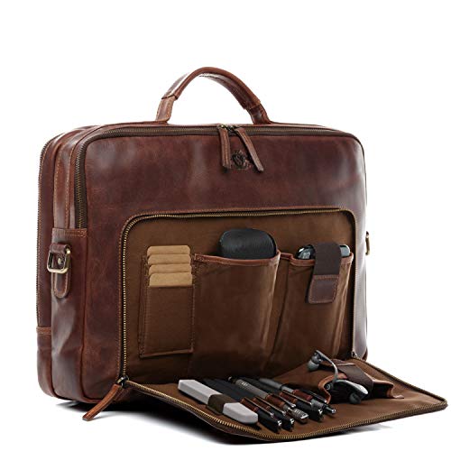 Sac cartable prof XL à bandoulière en cuir marron Sid and Vain pour laptop 15 pouces