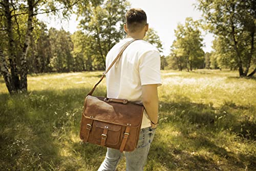 Cartable en cuir Tom marron vintage (40cm)