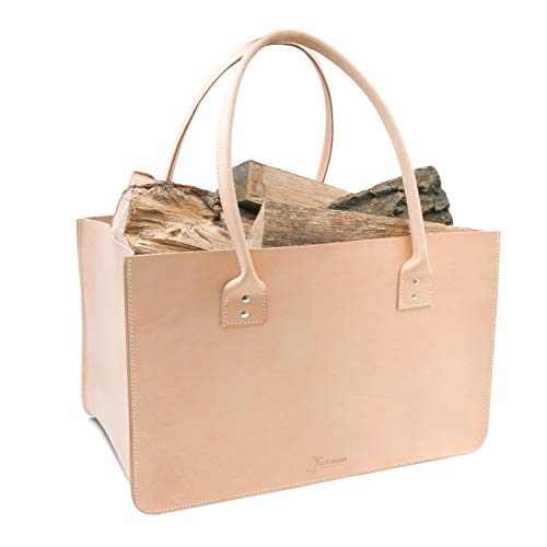 Sac de courses beige durable en cuir au tannage végétal