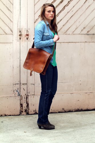 Sac messenger étudiant en cuir cognac 