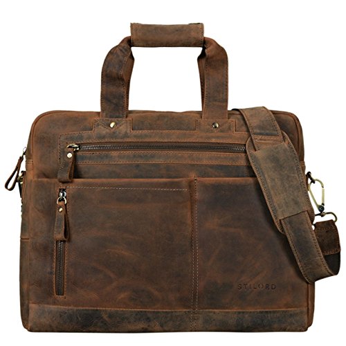 Sac ordinateur business avec bandoulière en cuir marron Stilord