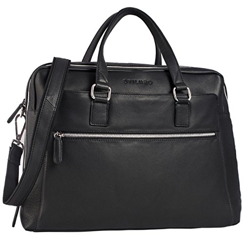 Sac ordinateur business avec bandoulière en cuir noir Stilord pour laptop