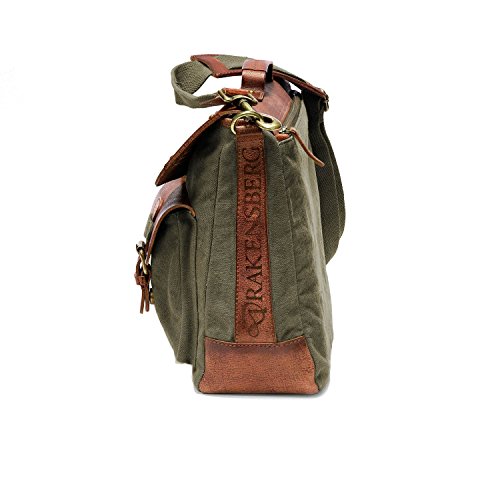 Sacoche ordinateur DRAKENSBERG  cuir de buffle pleine fleur au tannage végétal avec compartiment laptop jusqu’à 15 pouces, vert et cognac pour homme