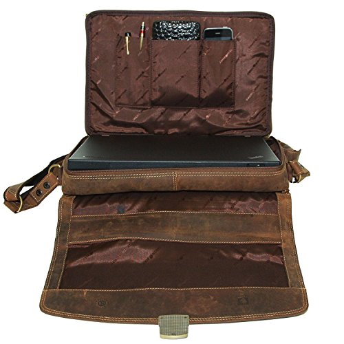 Cartable en cuir avec compartiment pour ordinateur portable avec fermeture éclair bien pratique, votre ordinateur est bien à l'abri.